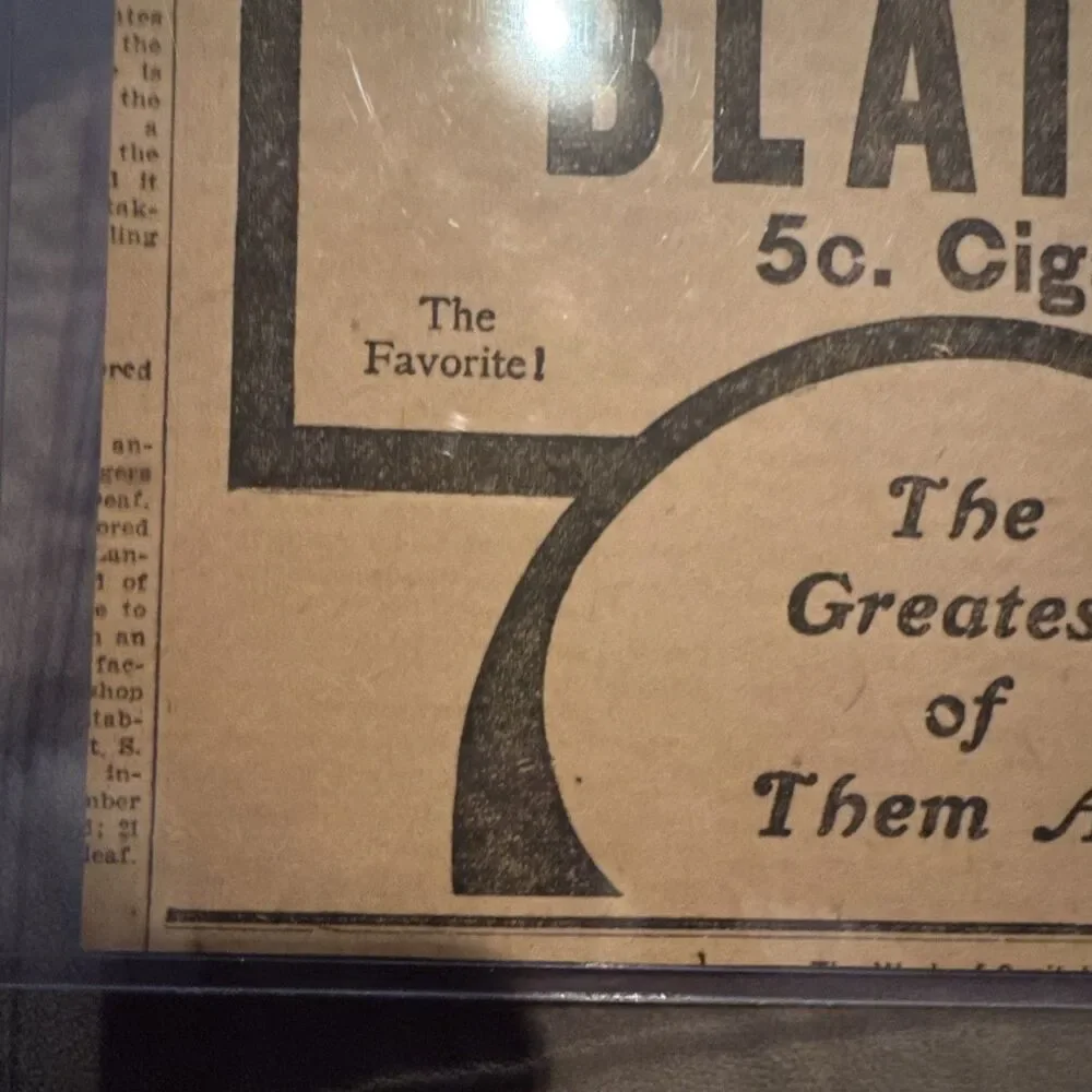 Antique 1903 James G Blaine 5¢ Cigar Tobacco Advertising Ephemera Newspaper Ad